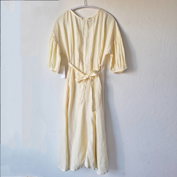 At Dawn Yellow Linen Wrap Dress NWT Extra Small - Picture 2 of 13